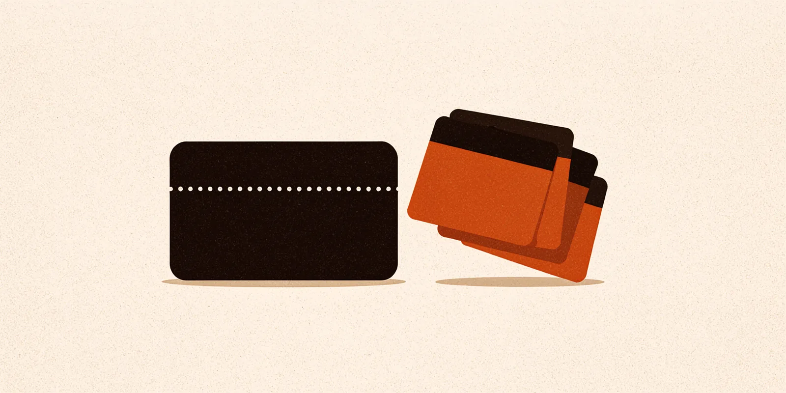 Minimal illustration of a blank voucher card beside abstract calendar pages in ink, orange and cream